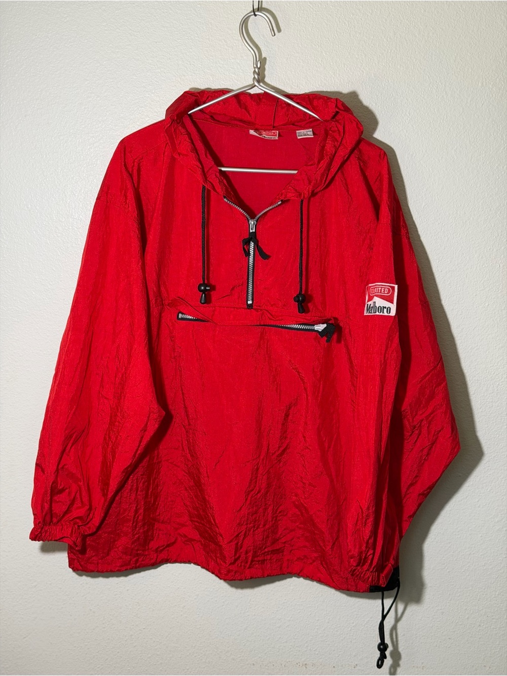 Vintage Marlboro Unlimited Jacket Men’s L Nylon Hooded Pullover Windbreaker 90s